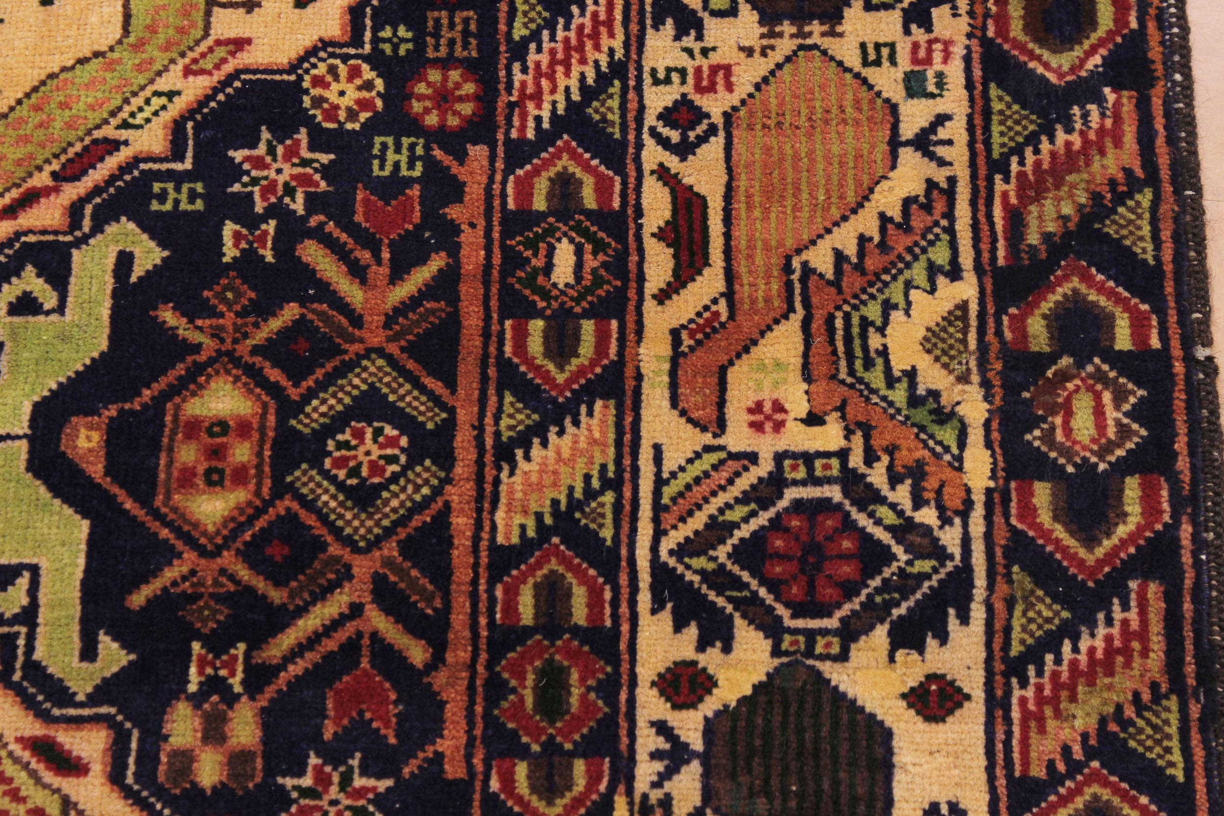 handmade Geometric Balouchi Blue Tan Hand Knotted RECTANGLE 100% WOOL area rug 4x7