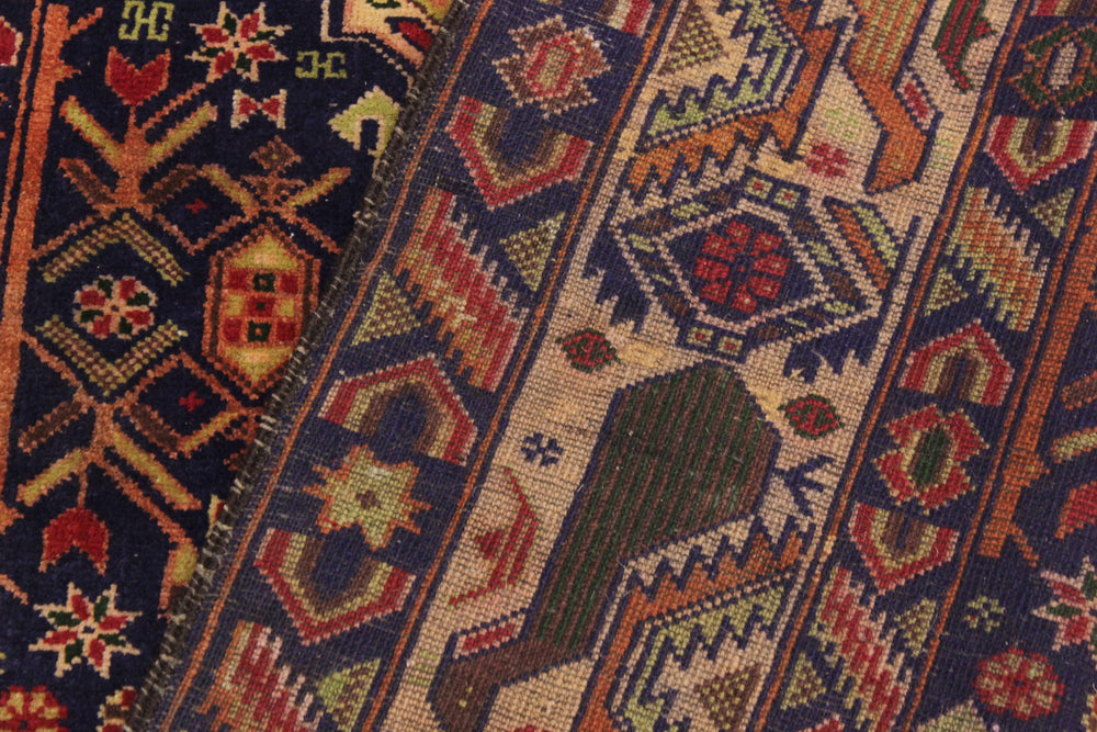 handmade Geometric Balouchi Blue Tan Hand Knotted RECTANGLE 100% WOOL area rug 4x7