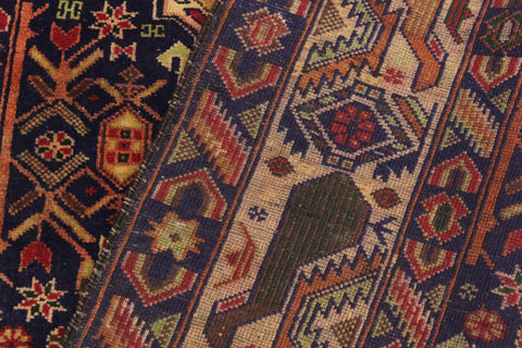 handmade Geometric Balouchi Blue Tan Hand Knotted RECTANGLE 100% WOOL area rug 4x7