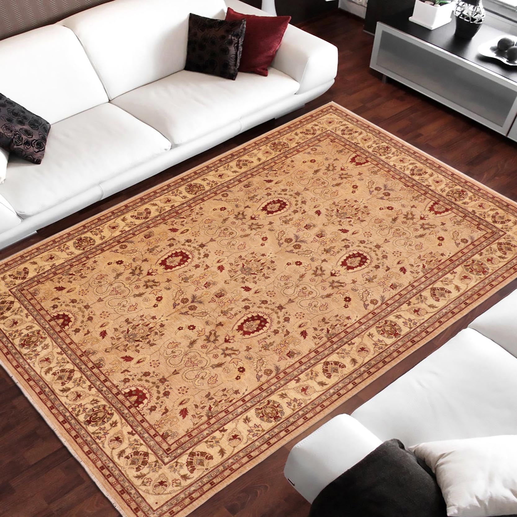 handmade Traditional Kafkaz Tan Beige Hand Knotted RECTANGLE 100% WOOL area rug 10x14