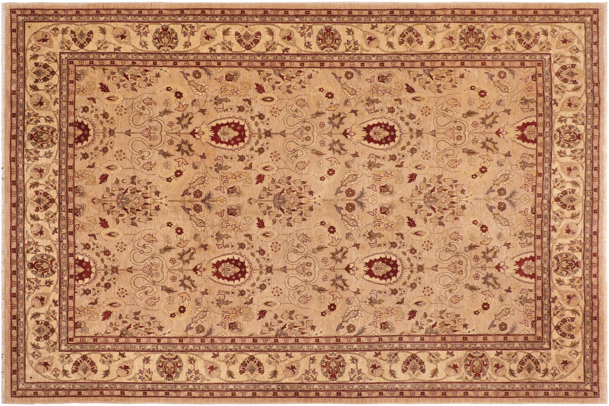 10x14 hand knotted Ziegler wool rug in tan and beige - Oriental Ziegler Sadie