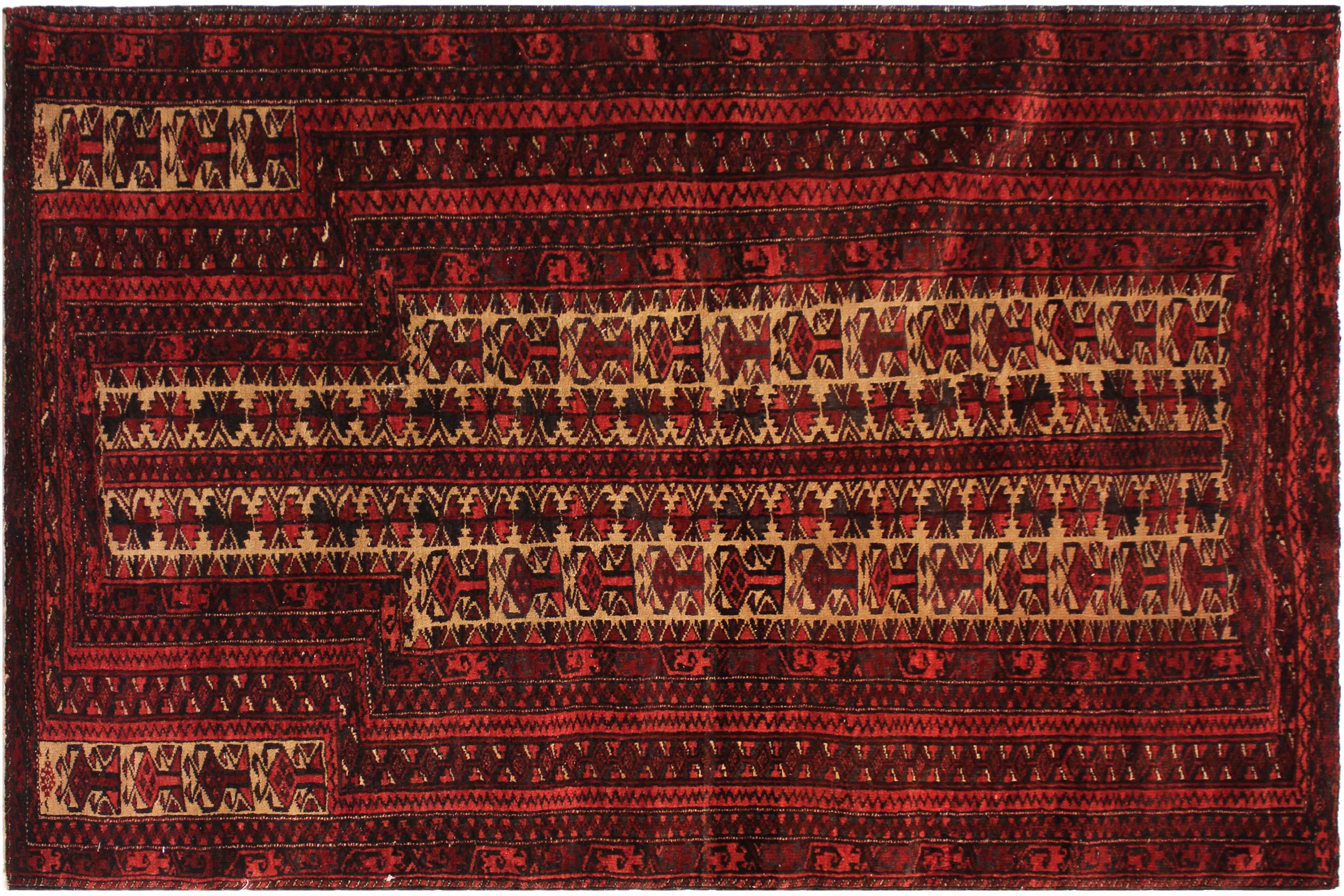 handmade Geometric Balouchi Red Blue Hand Knotted RECTANGLE 100% WOOL area rug 3x4