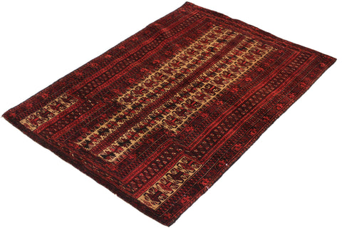 handmade Geometric Balouchi Red Blue Hand Knotted RECTANGLE 100% WOOL area rug 3x4