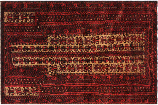 handmade Geometric Balouchi Red Blue Hand Knotted RECTANGLE 100% WOOL area rug 3x4