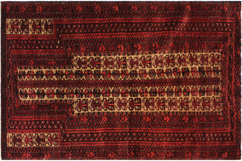 handmade Geometric Balouchi Red Blue Hand Knotted RECTANGLE 100% WOOL area rug 3x4