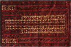 handmade Geometric Balouchi Red Blue Hand Knotted RECTANGLE 100% WOOL area rug 3x4