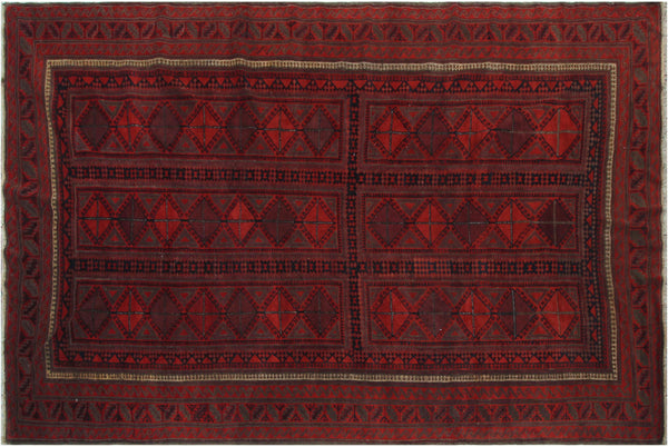 handmade Geometric Balouchi Rust Blue Hand Knotted RECTANGLE 100% WOOL area rug 7x11