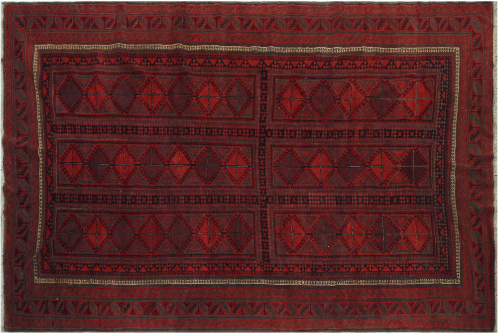 handmade Geometric Balouchi Rust Blue Hand Knotted RECTANGLE 100% WOOL area rug 7x11