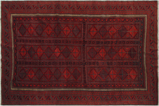 handmade Geometric Balouchi Rust Blue Hand Knotted RECTANGLE 100% WOOL area rug 7x11