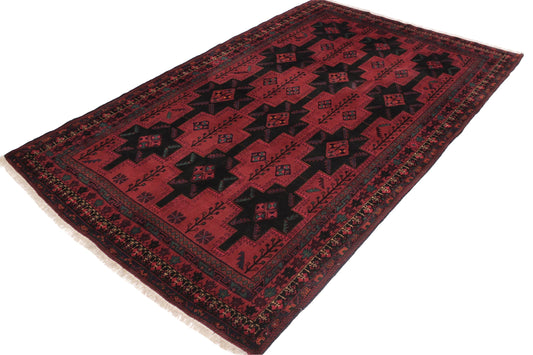 handmade Geometric Balouchi Red Black Hand Knotted RECTANGLE 100% WOOL area rug 7x9