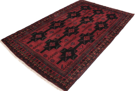 handmade Geometric Balouchi Red Black Hand Knotted RECTANGLE 100% WOOL area rug 7x9