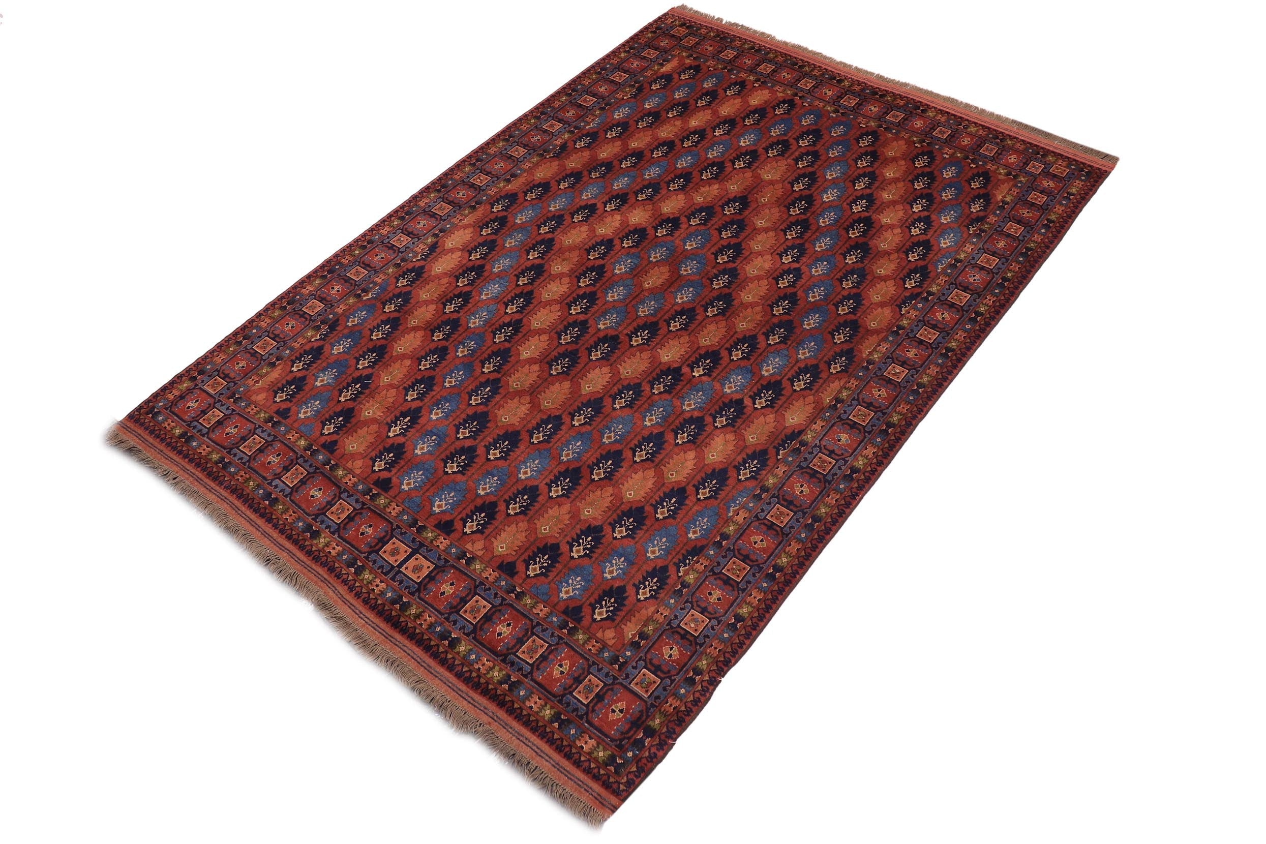 handmade Geometric Kargahi Rust Blue Hand Knotted RECTANGLE 100% WOOL area rug 7x10