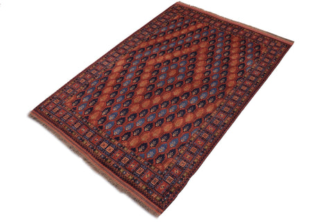 handmade Geometric Kargahi Rust Blue Hand Knotted RECTANGLE 100% WOOL area rug 7x10