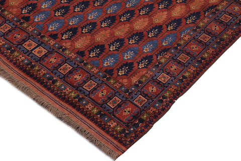 handmade Geometric Kargahi Rust Blue Hand Knotted RECTANGLE 100% WOOL area rug 7x10