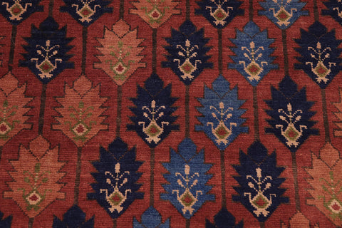 handmade Geometric Kargahi Rust Blue Hand Knotted RECTANGLE 100% WOOL area rug 7x10