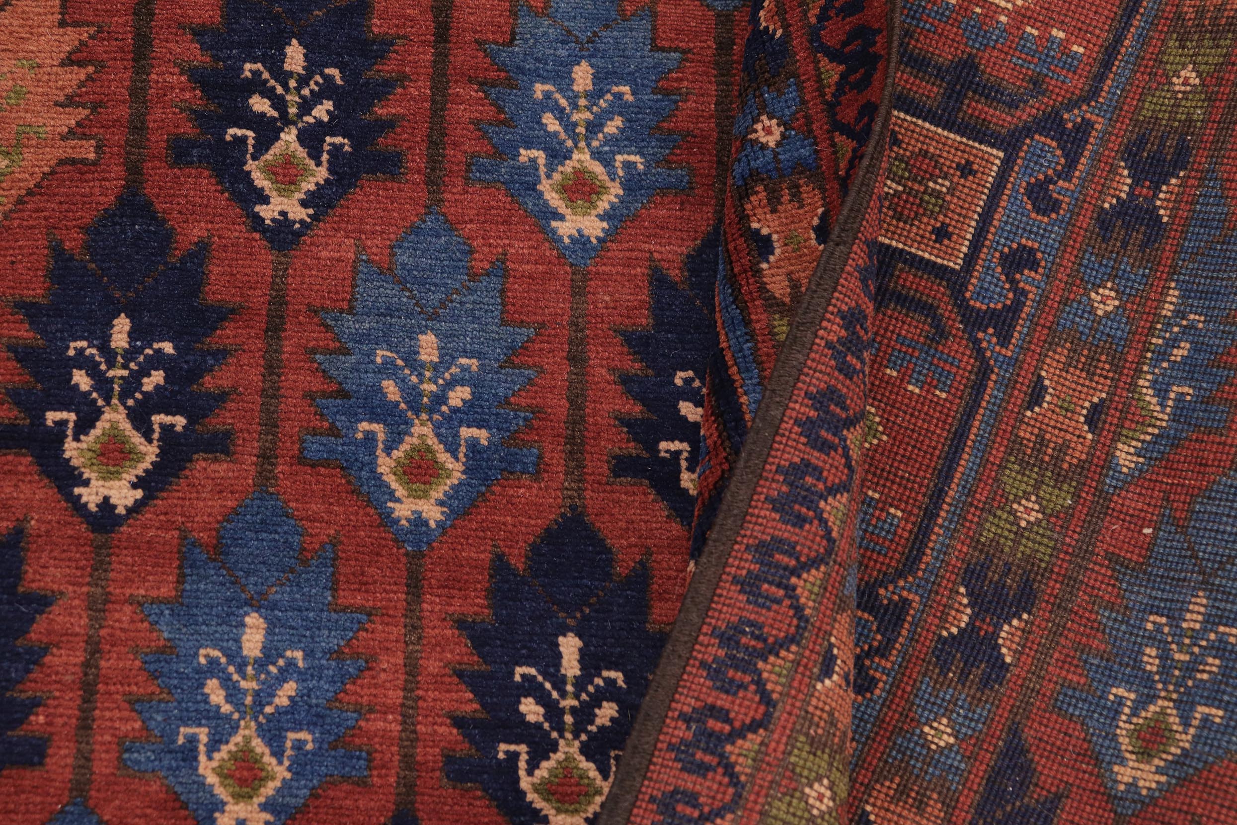 handmade Geometric Kargahi Rust Blue Hand Knotted RECTANGLE 100% WOOL area rug 7x10