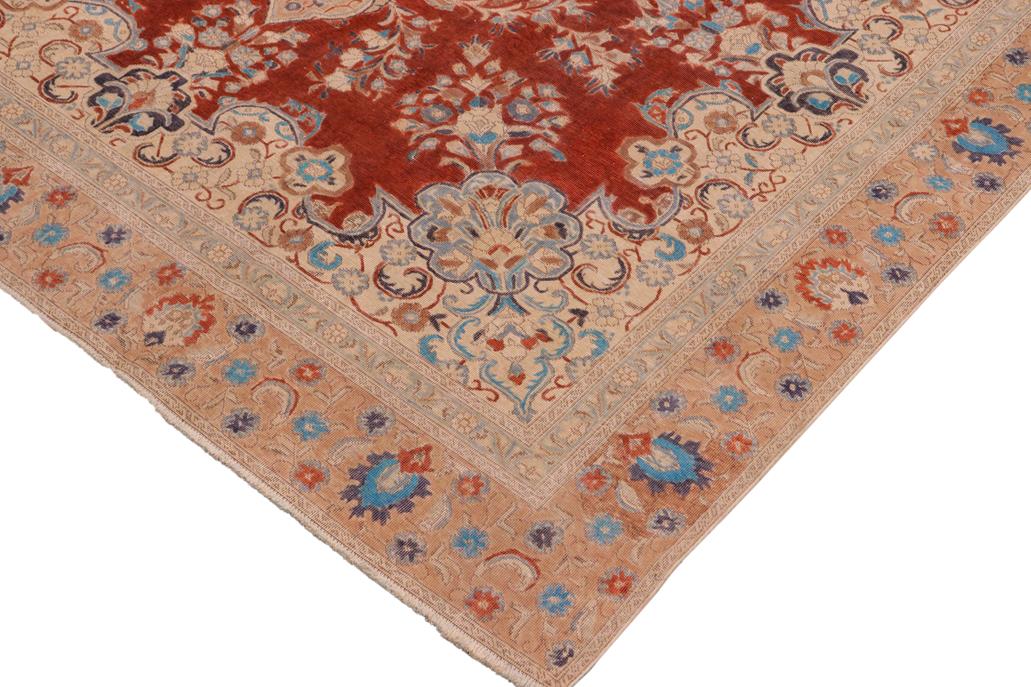 handmade Vintage Hand Painte Red Tan Hand Knotted RECTANGLE 100% WOOL area rug 10 x 14