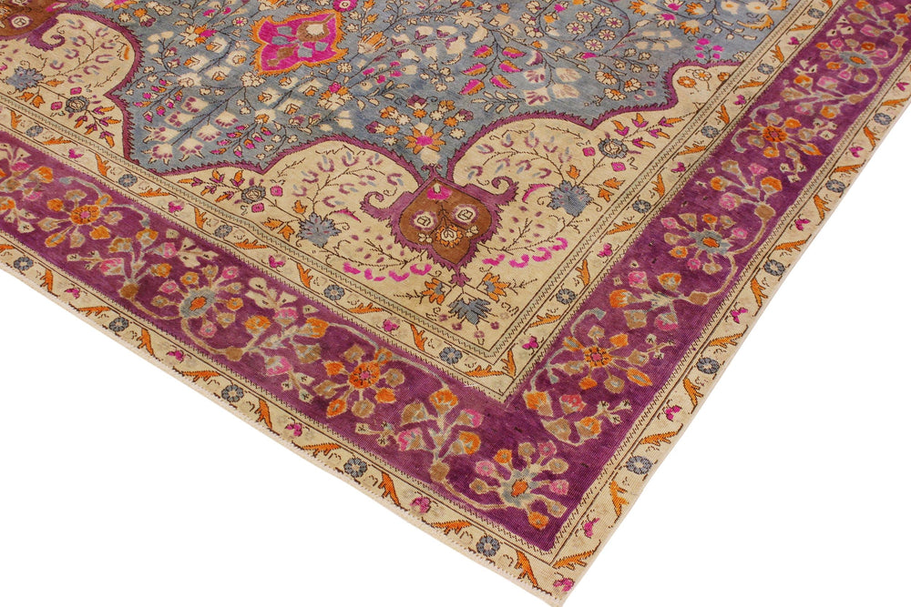 handmade Vintage Hand Painte Gray Purple Hand Knotted RECTANGLE 100% WOOL area rug 9' x 12'