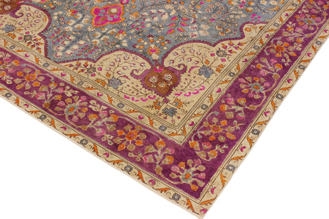 handmade Vintage Hand Painte Gray Purple Hand Knotted RECTANGLE 100% WOOL area rug 9' x 12'