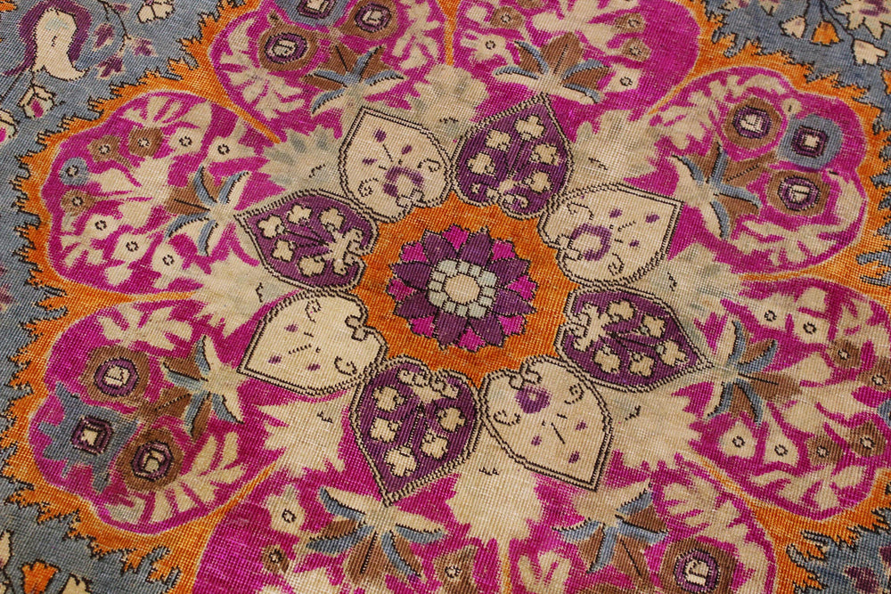 handmade Vintage Hand Painte Gray Purple Hand Knotted RECTANGLE 100% WOOL area rug 9' x 12'