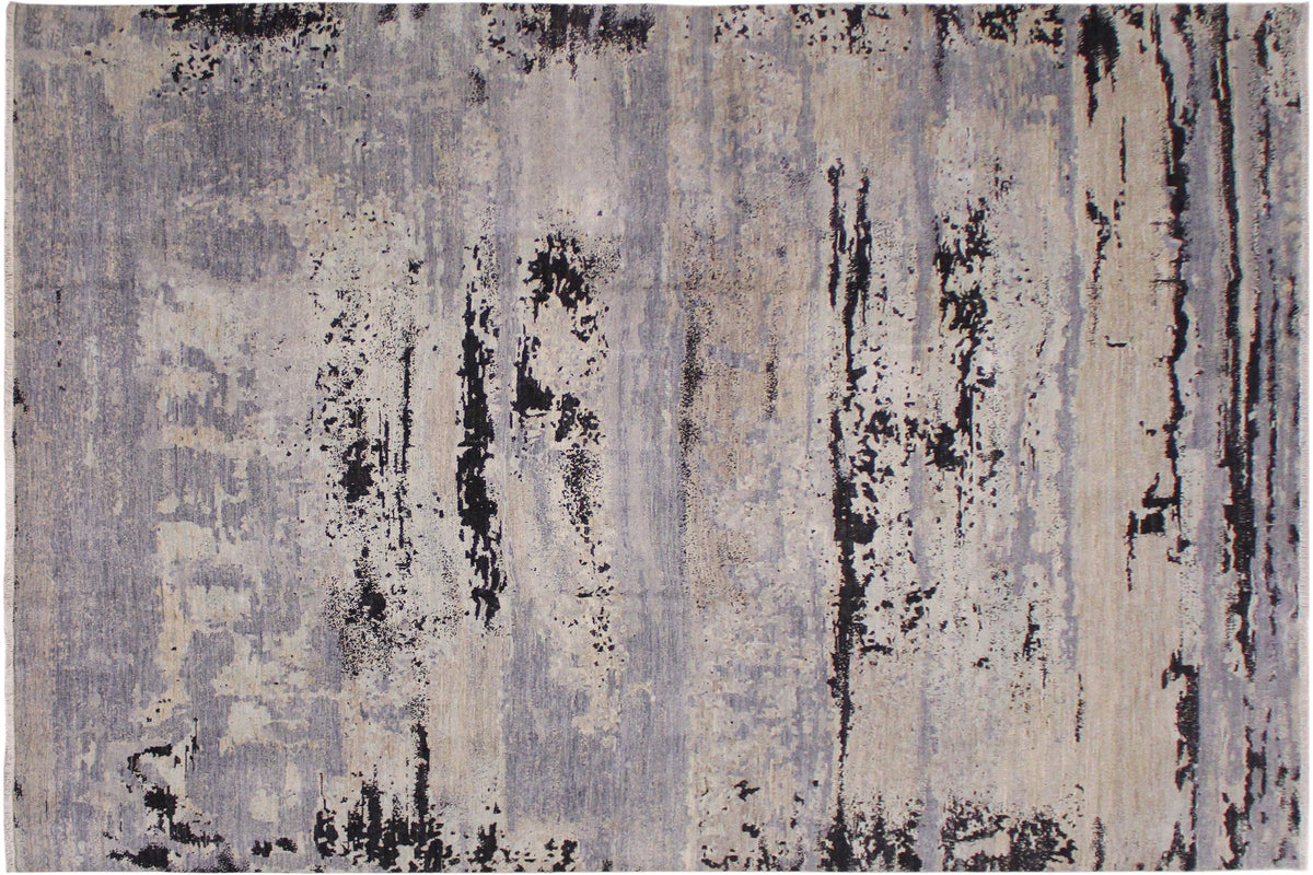 11x15 hand knotted modern wool rug in gray and tan - Chic Charlene