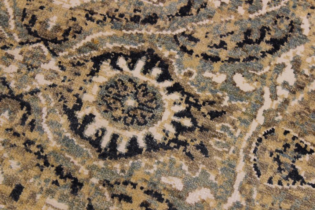 handmade Modern Kafkaz Tan Blue Hand Knotted RECTANGLE WOOL&SILK area rug 10 x 14