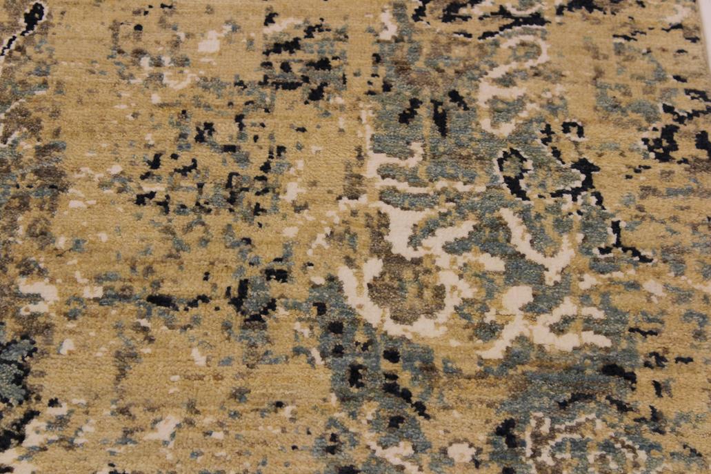 handmade Modern Kafkaz Tan Blue Hand Knotted RECTANGLE WOOL&SILK area rug 10 x 14