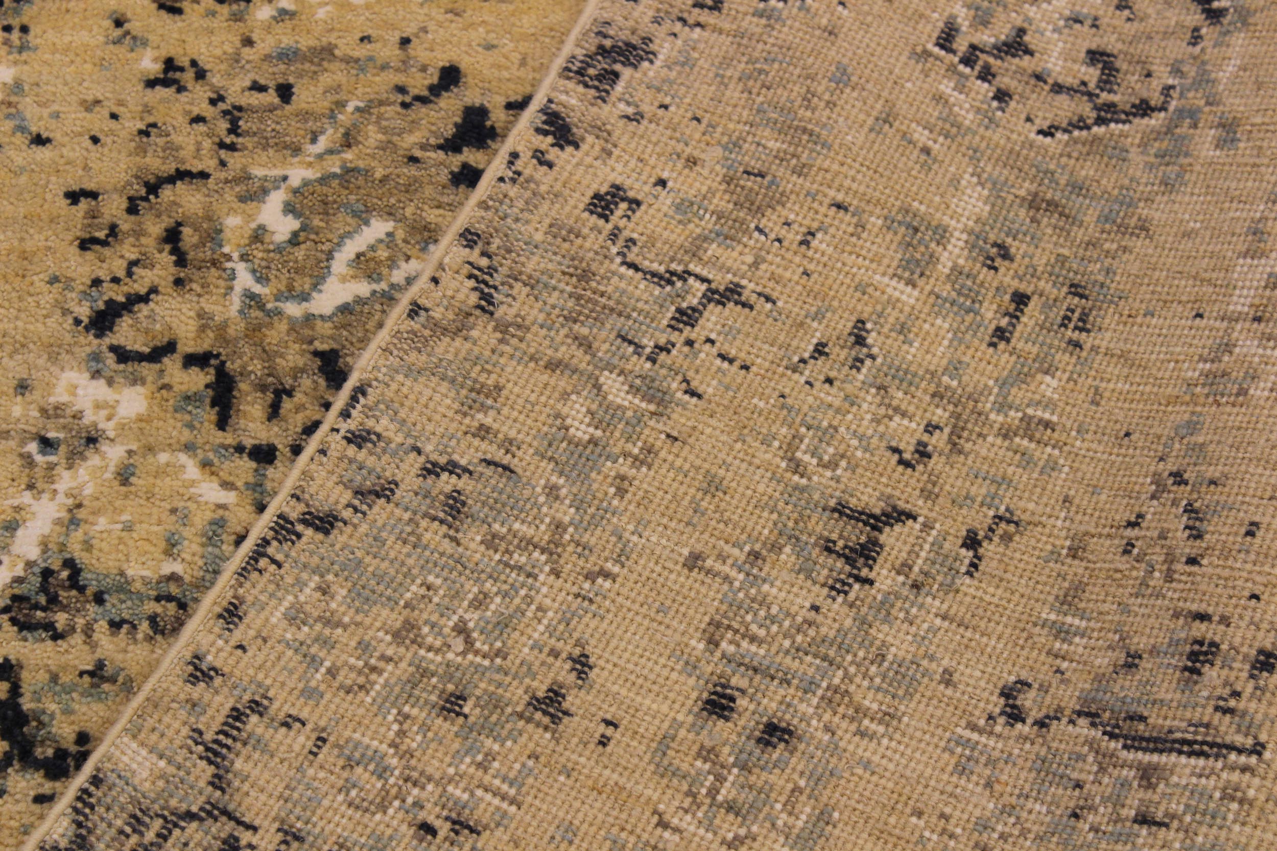 handmade Modern Kafkaz Tan Blue Hand Knotted RECTANGLE WOOL&SILK area rug 10' x 14'