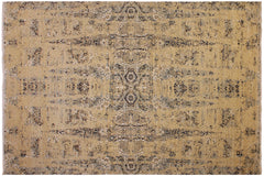 handmade Modern Kafkaz Tan Blue Hand Knotted RECTANGLE WOOL&SILK area rug 10' x 14'