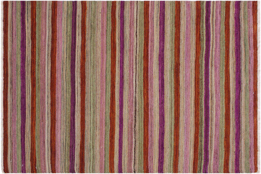 handmade Modern Kilim Rust Purple Hand-Woven RECTANGLE 100% WOOL area rug 3x4
