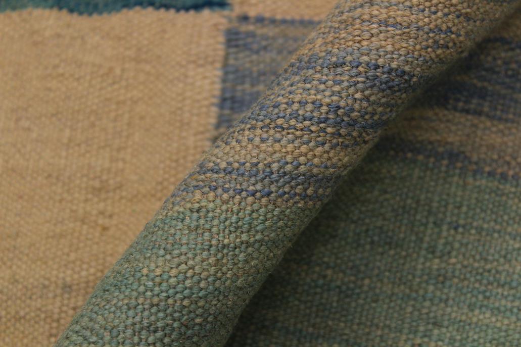 Flat Weave Kilim Antique Navaho Vintage handmade Modern Kilim Ivory Blue Hand-Woven Rectangle 100% Wool Area Rug 5x8 