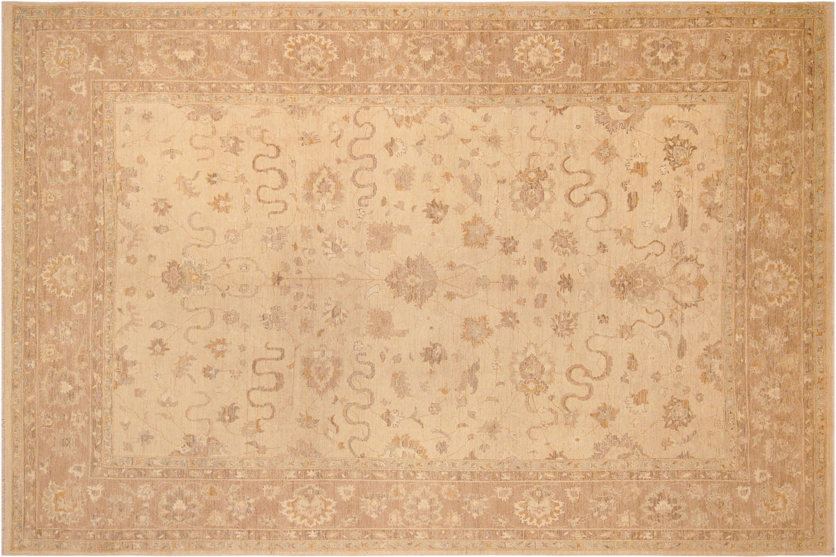 10x14 hand knotted Ziegler wool rug in tan and brown - Bohemian Ziegler Kendra