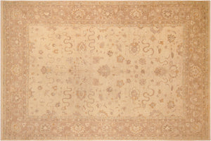 10x14 hand knotted Ziegler wool rug in tan and brown - Bohemian Ziegler Kendra