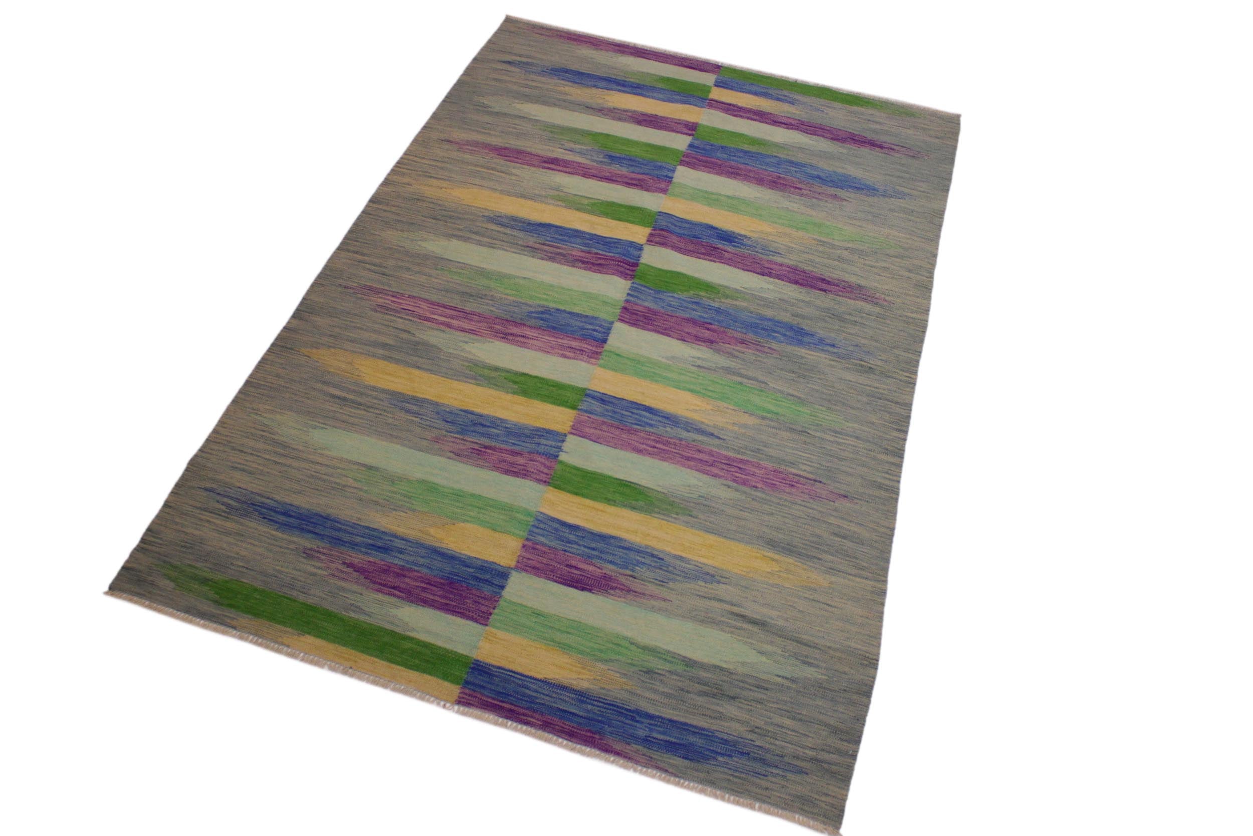 handmade Modern Kilim Grey Purple Hand-Woven RECTANGLE 100% WOOL area rug 7x10