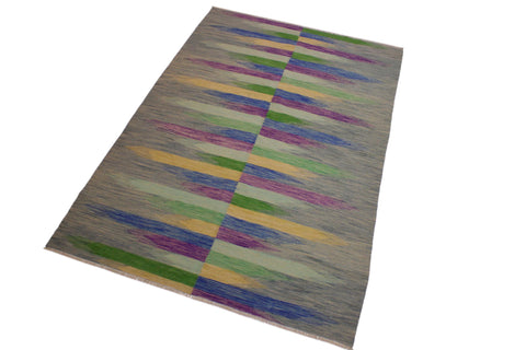handmade Modern Kilim Grey Purple Hand-Woven RECTANGLE 100% WOOL area rug 7x10