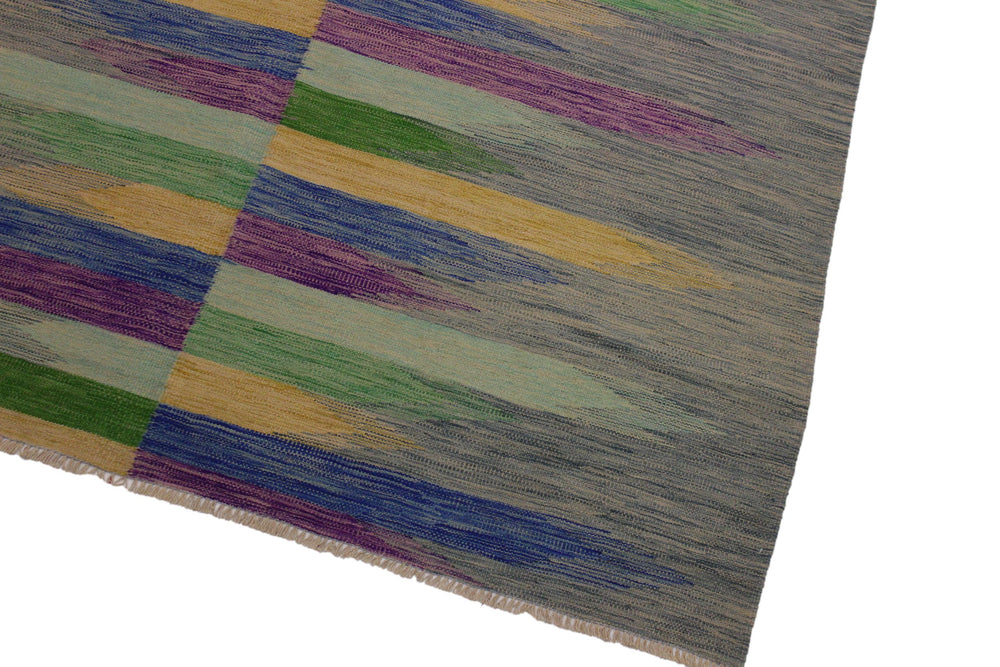handmade Modern Kilim Grey Purple Hand-Woven RECTANGLE 100% WOOL area rug 7x10