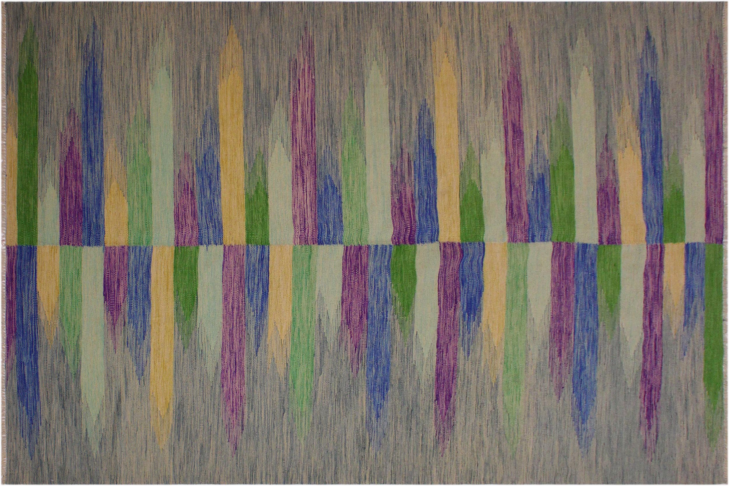 handmade Modern Kilim Grey Purple Hand-Woven RECTANGLE 100% WOOL area rug 7x10