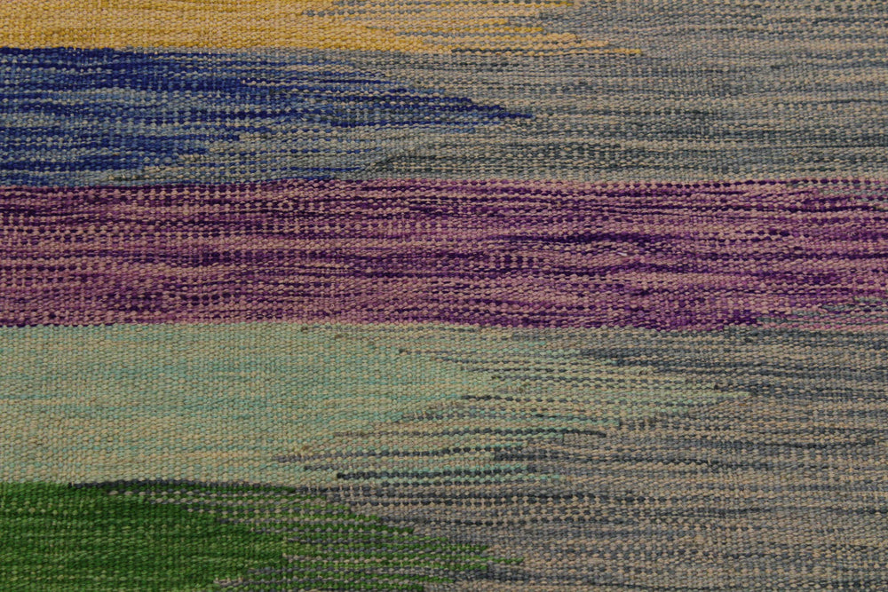 handmade Modern Kilim Grey Purple Hand-Woven RECTANGLE 100% WOOL area rug 7x10