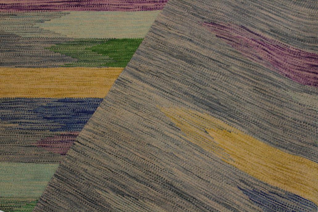 Flat Weave Kilim Antique Navaho Vintage handmade Modern Kilim gray Purple Hand-Woven Rectangle 100% Wool Area Rug 7x10 