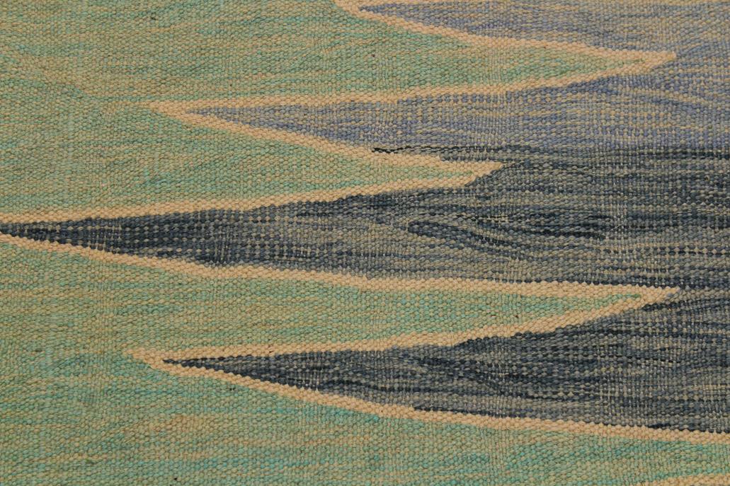 Flat Weave Kilim Antique Navaho Vintage handmade Modern Kilim Grey Lt. Green Hand-Woven Rectangle 100% Wool Area Rug 9x12 