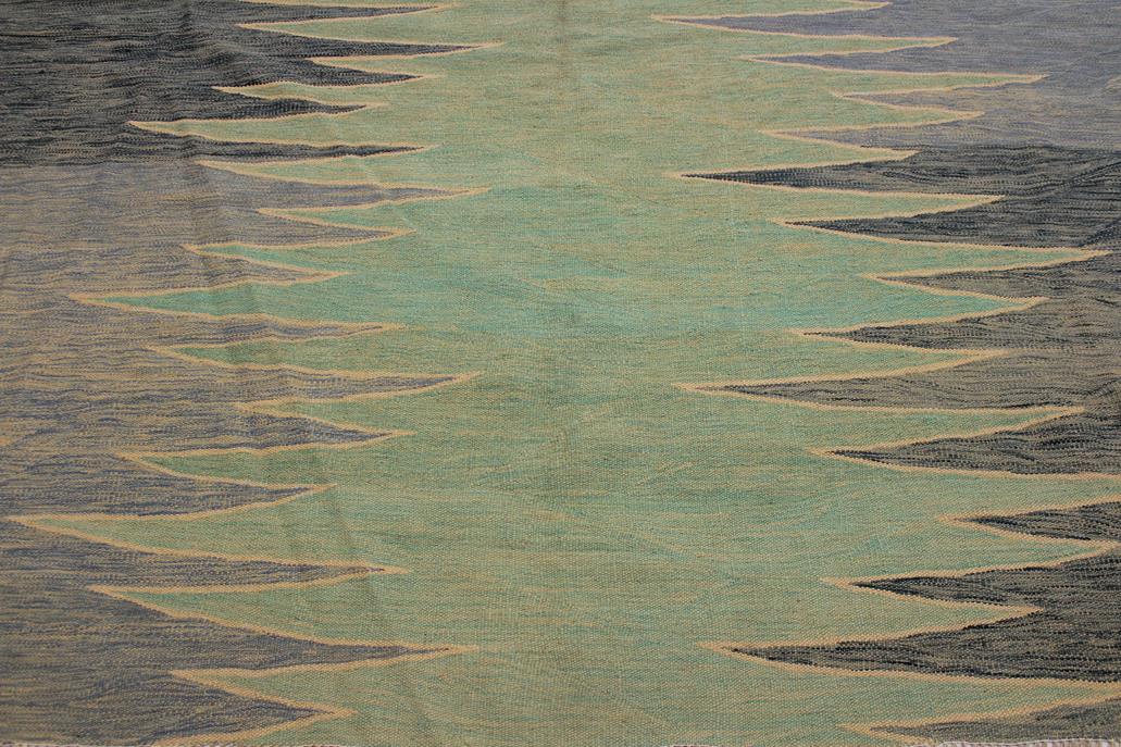 Flat Weave Kilim Antique Navaho Vintage handmade Modern Kilim Grey Lt. Green Hand-Woven Rectangle 100% Wool Area Rug 9x12 