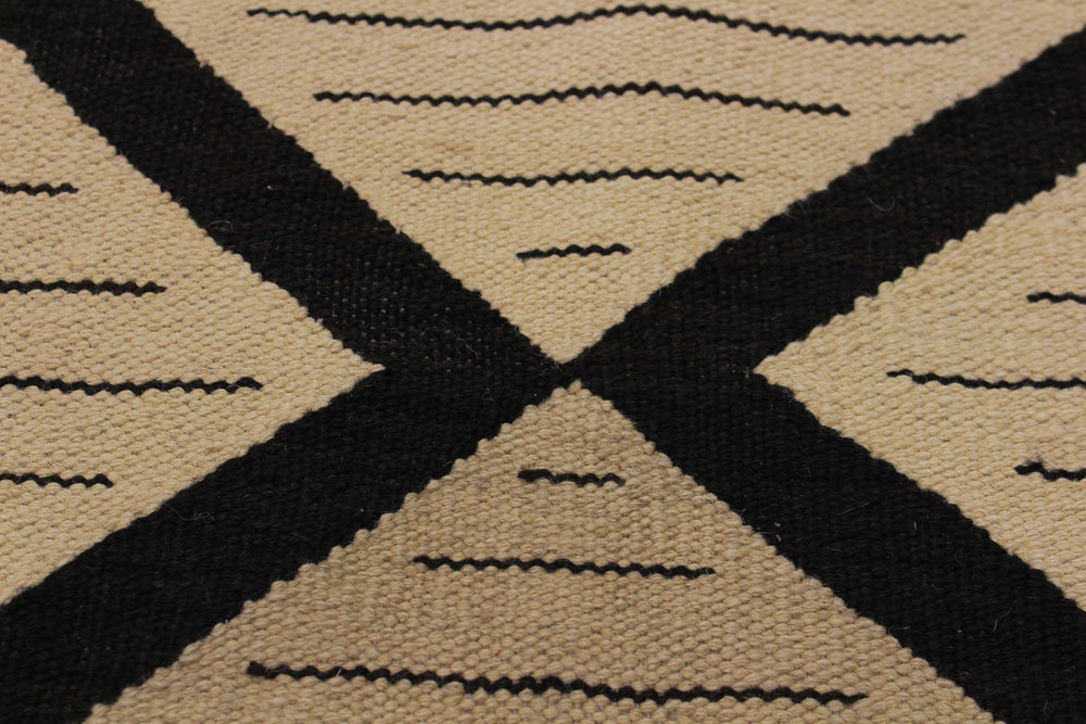 handmade Modern Kilim Beige Black Hand-Woven RECTANGLE 100% WOOL area rug 10' x 13'