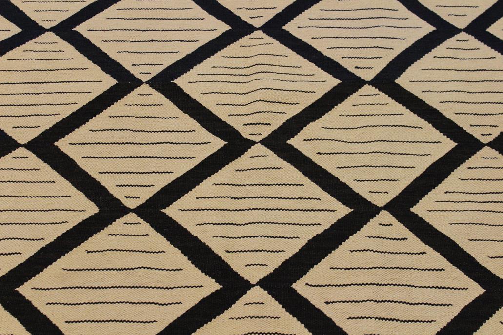 Flat Weave Kilim Antique Navaho Vintage handmade Modern Kilim Beige Black Hand-Woven Rectangle 100% Wool Area Rug 10x13 