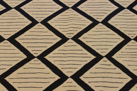 handmade Modern Kilim Beige Black Hand-Woven RECTANGLE 100% WOOL area rug 10' x 13'