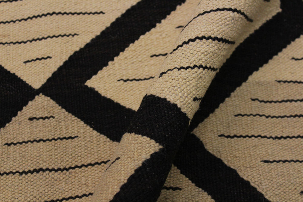 handmade Modern Kilim Beige Black Hand-Woven RECTANGLE 100% WOOL area rug 10' x 13'