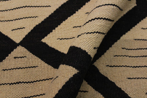 handmade Modern Kilim Beige Black Hand-Woven RECTANGLE 100% WOOL area rug 10' x 13'