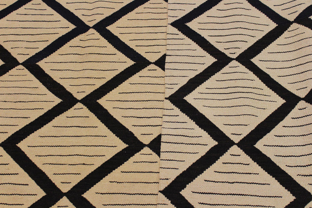 handmade Modern Kilim Beige Black Hand-Woven RECTANGLE 100% WOOL area rug 10' x 13'