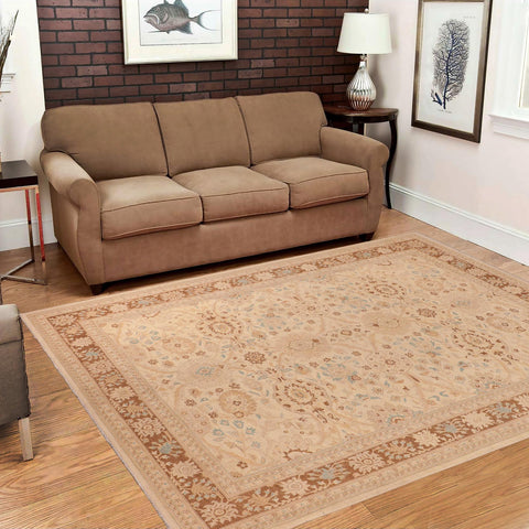 handmade Transitional Kafkaz Beige Brown Hand Knotted RECTANGLE 100% WOOL area rug 10' x 14'