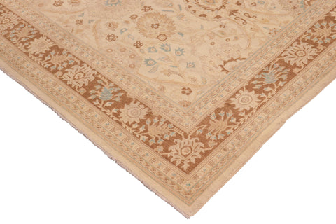 handmade Transitional Kafkaz Beige Brown Hand Knotted RECTANGLE 100% WOOL area rug 10' x 14'