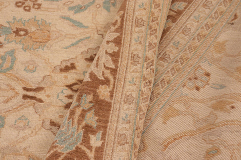 handmade Transitional Kafkaz Beige Brown Hand Knotted RECTANGLE 100% WOOL area rug 10' x 14'